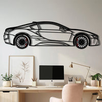BMW i8 Metal Car Wall Art with Rotating Wheels - Futuristic Hybrid Supercar Silhouette - Interactive Automotive Decor - KAFMEKA106