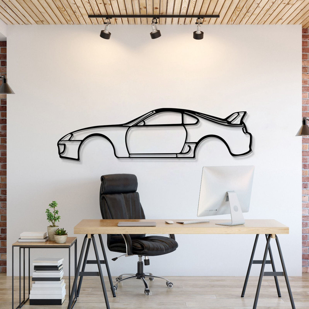 Metal car wall art featuring Toyota Supra MK4 1998 adding JDM flair to garage décor