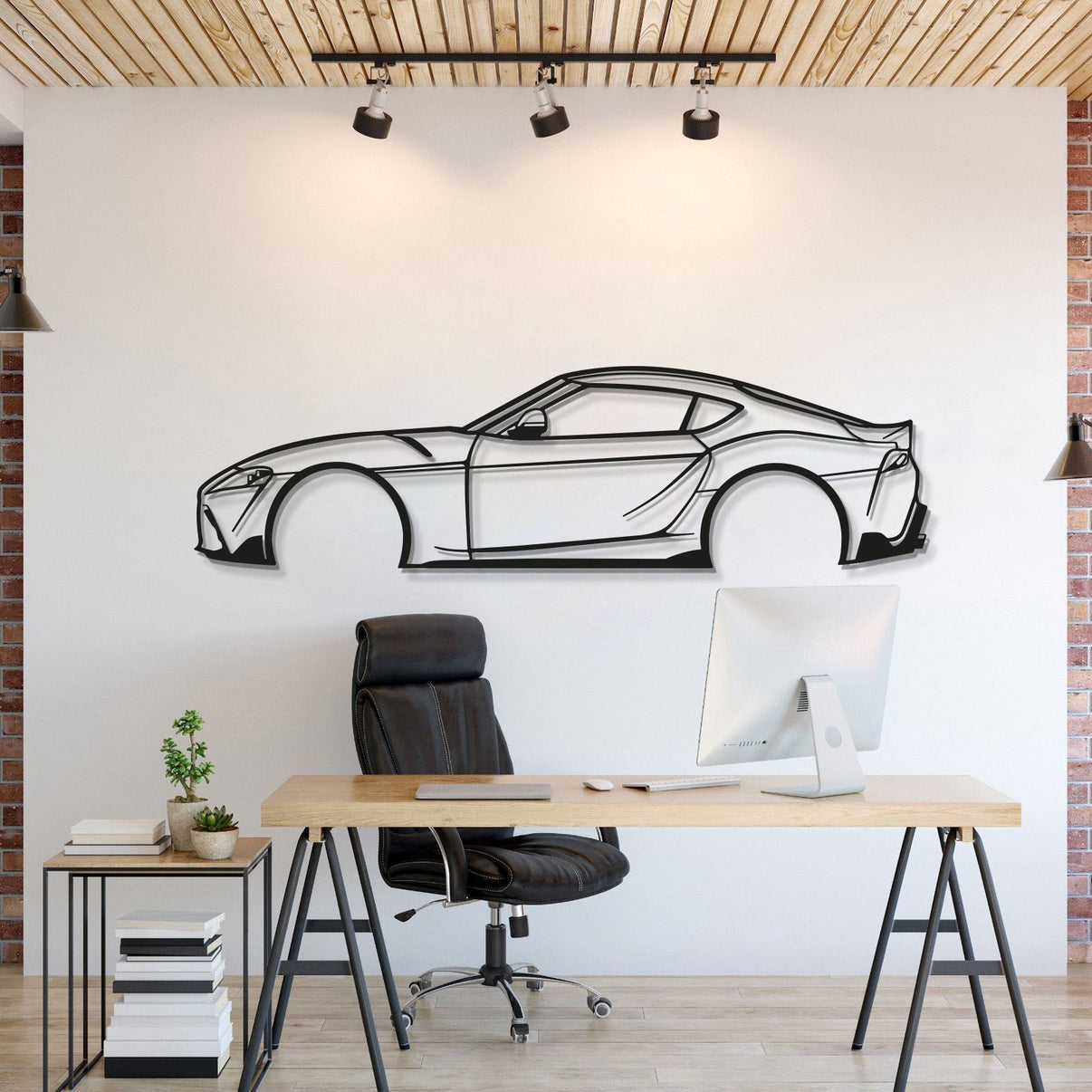 Metal car wall art featuring Toyota Supra MK5 2015 enhancing garage décor