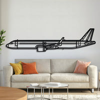 Airbus A321‑251NX front-view airliner wall art, laser‑cut 2 mm steel with matte textured finish and dramatic 3D elevation