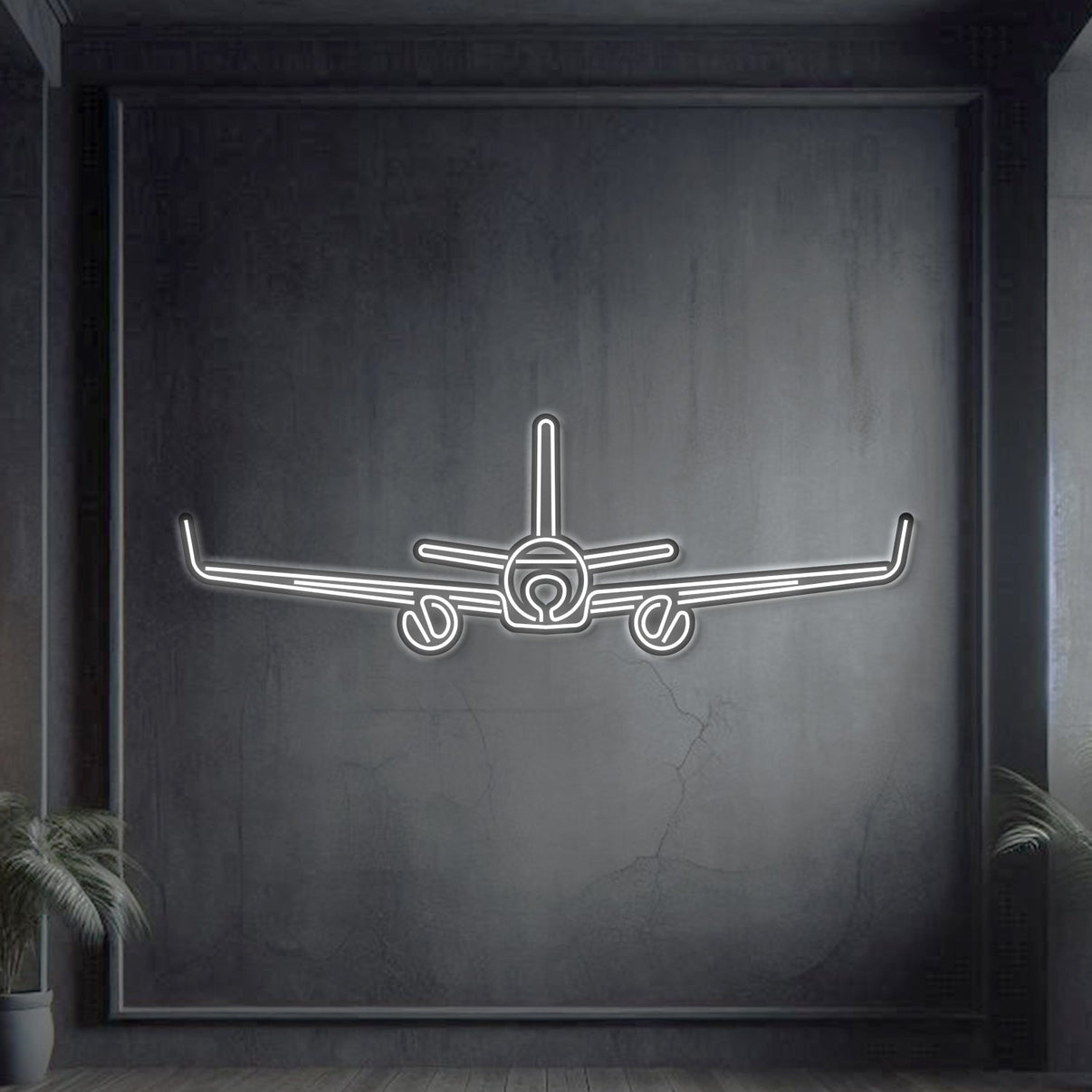 A320 Neo laser-cut metal neon aircraft wall art, 2 mm steel with matte powder coat and floating 3D look