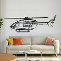 Eurocopter EC‑145 twin‑engine utility helicopter wall art, laser‑cut 2 mm textured steel with matte finish