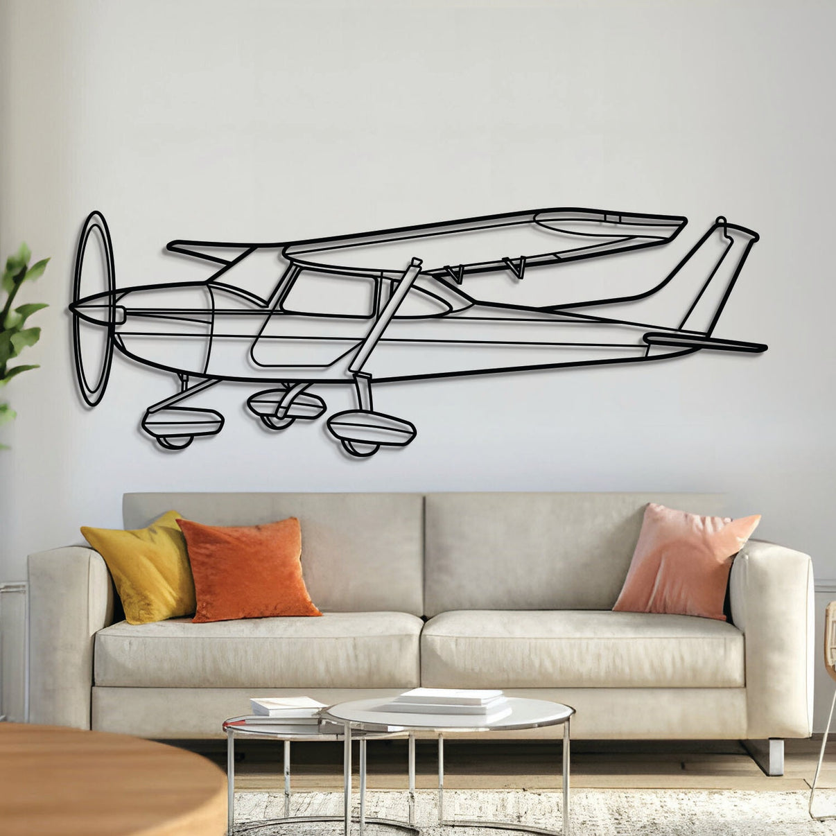 Skylane UL Angle metal aircraft wall art, laser‑cut 2 mm steel with matte powder coat and floating 3D effect