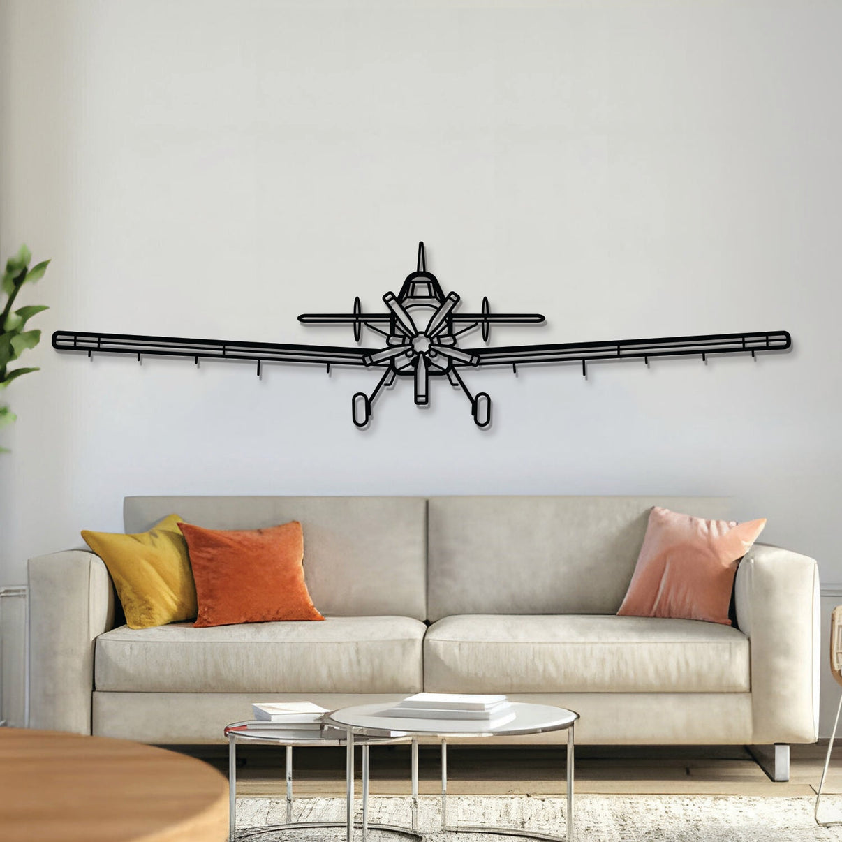 AT-802 Front metal aircraft wall art, 2 mm laser-cut textured steel with matte powder-coated finish