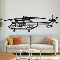 AgustaWestland AS332 Super Puma utility helicopter silhouette wall art, laser-cut 2 mm steel with matte textured finish and 3D elevation