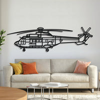 AS 332UL Super Puma utility helicopter wall art, laser‑cut 2 mm steel with matte textured finish and 3D elevation