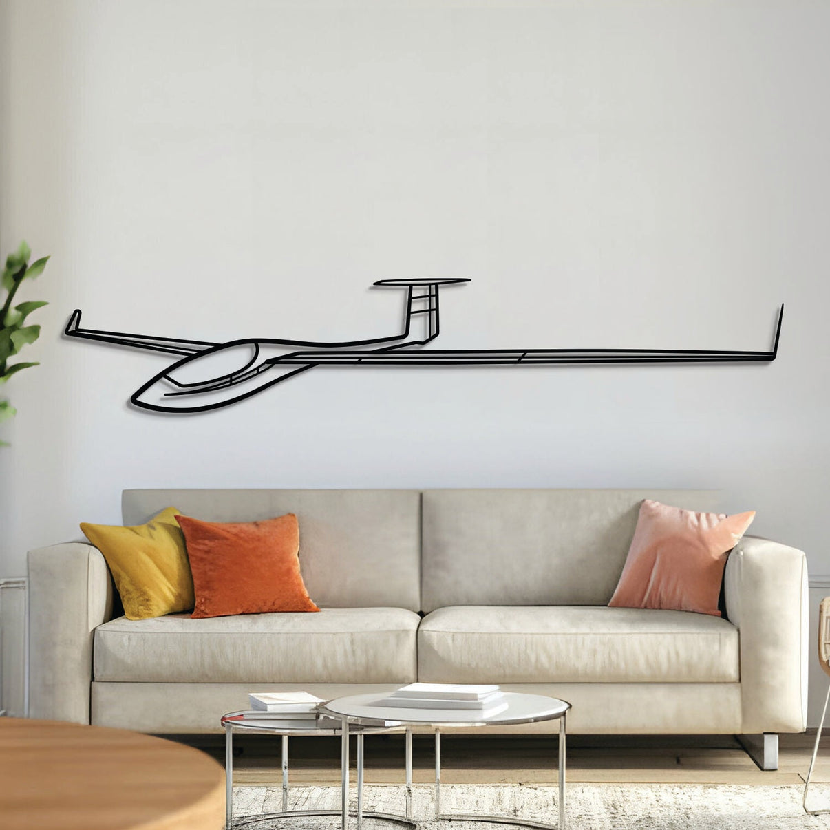 ASW 27 angle metal aircraft wall art, laser‑cut 2 mm steel with matte powder coat and floating 3D effect