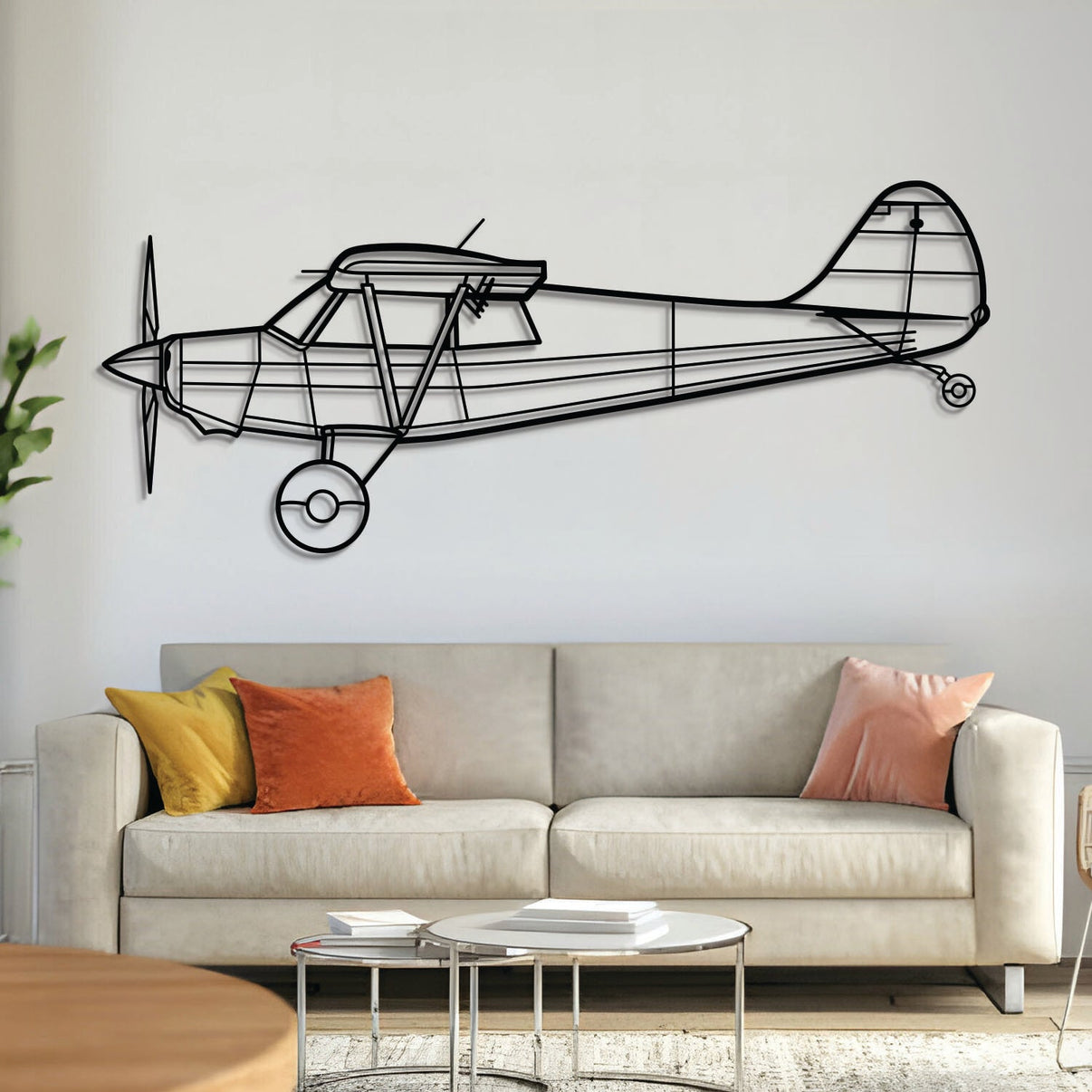 Husky A‑1C metal airplane wall art – laser-cut steel silhouette with matte textured finish and floating 3D effect