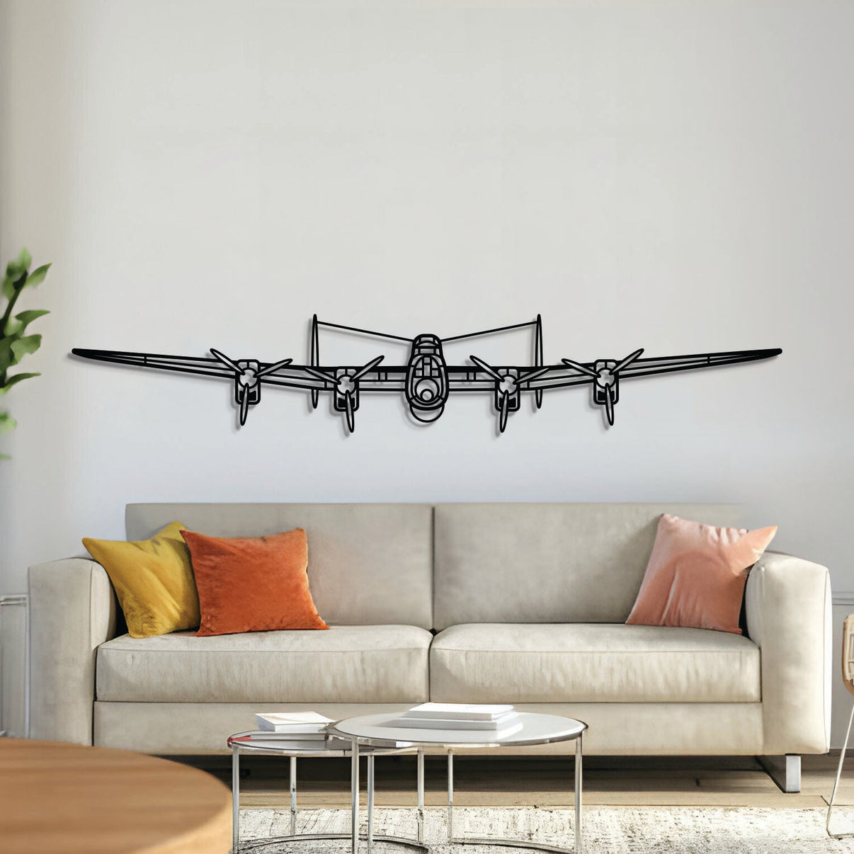 Lancaster MK I front metal aircraft wall art – laser-cut steel WWII bomber silhouette with matte textured finish and 3D floating effect