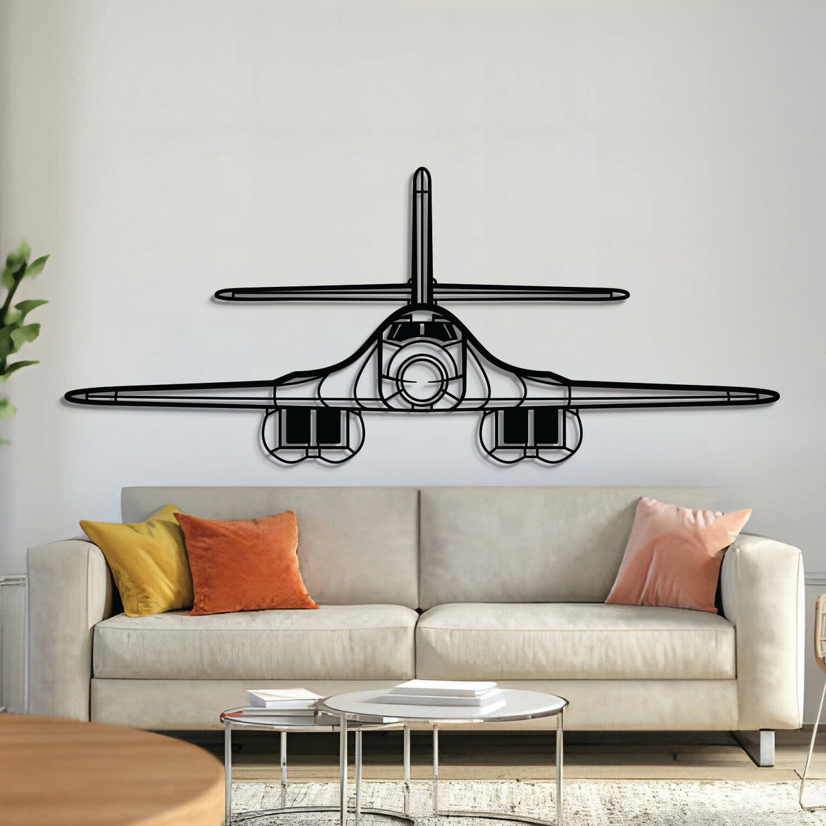 B‑1 Lancer bomber front view metal wall art – laser‑cut 2 mm steel, textured matte powder‑coat, ready to hang