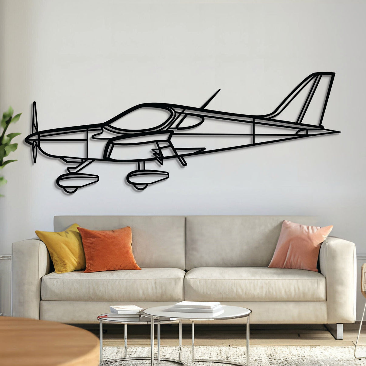 B23 aircraft silhouette wall art, laser-cut 2 mm steel with matte textured powder-coated finish and 3D elevation