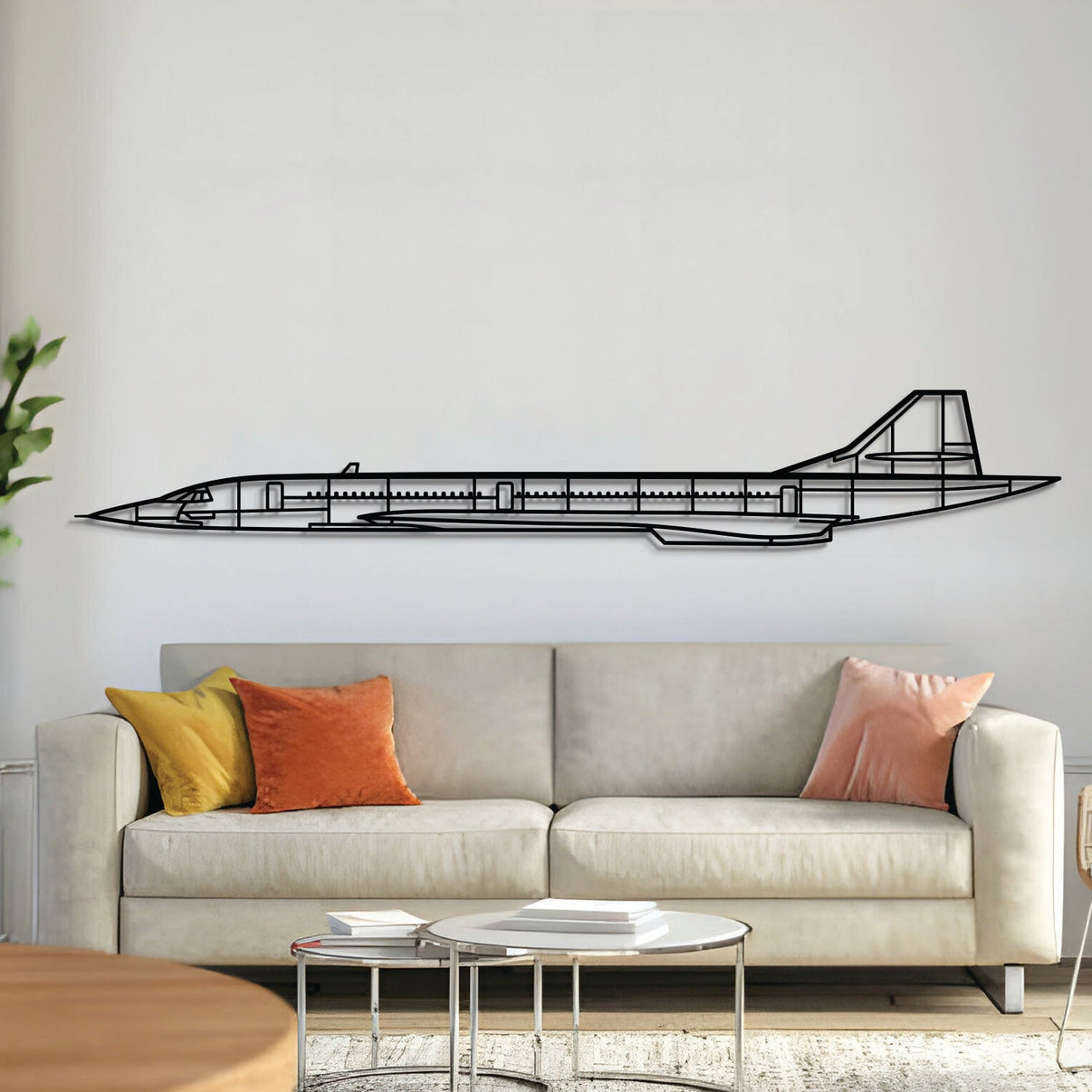 BAC Concorde supersonic airliner silhouette — laser‑cut matte black steel wall art with 3D floating effect