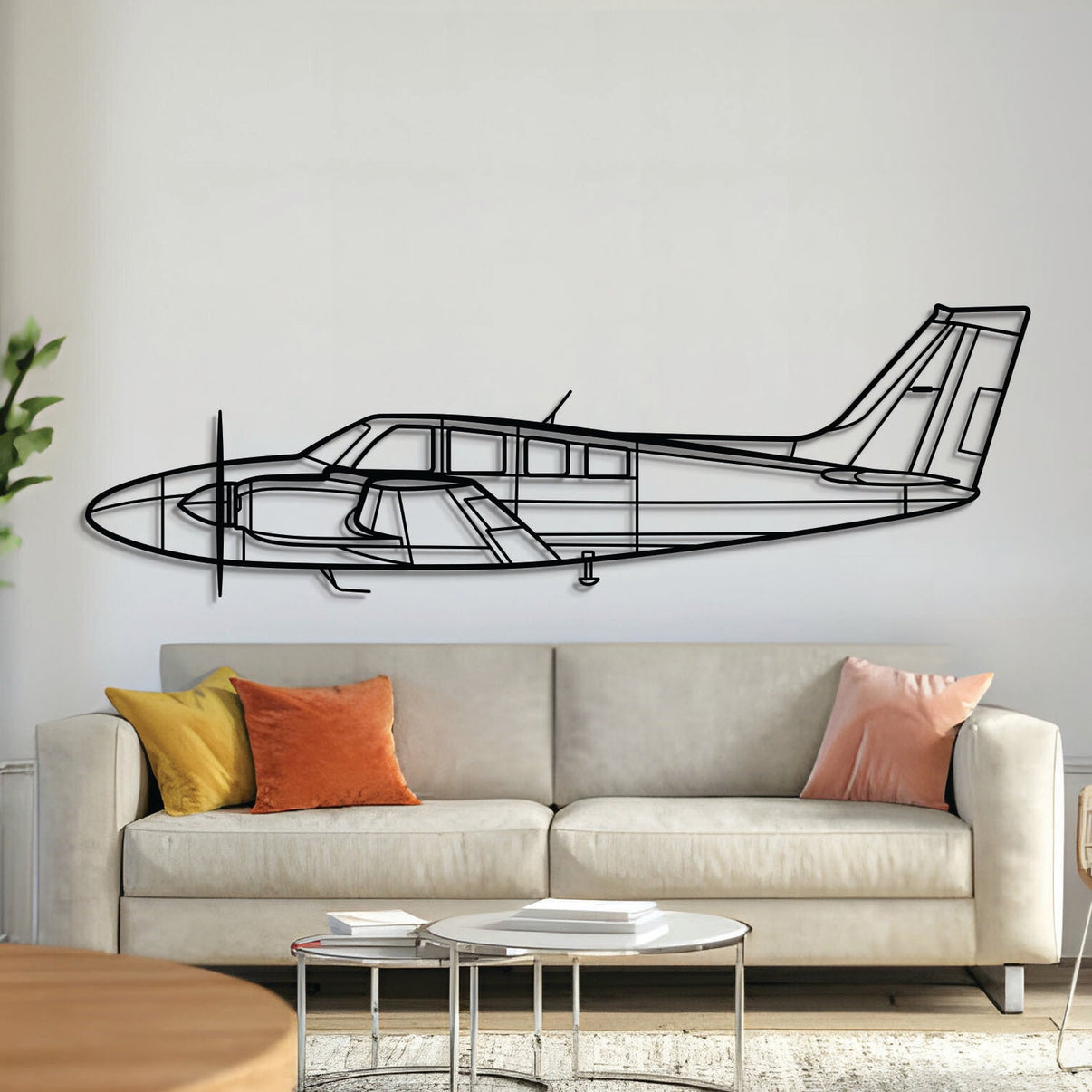 Baron G58 metal aircraft wall art, laser‑cut 2 mm steel with matte finish and floating 3D effect