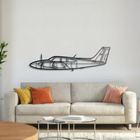 Beechcraft 95‑B55 Baron twin‑engine aircraft metal wall art – laser‑cut matte black steel silhouette with floating 3D effect