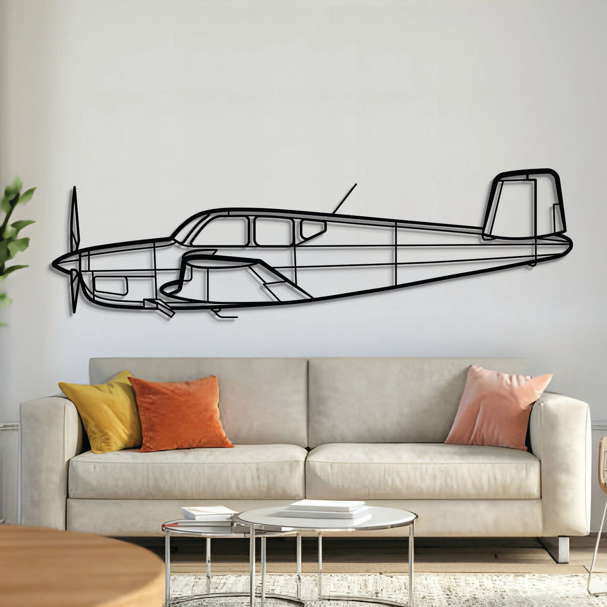 Beechcraft F35 Bonanza V‑tail light aircraft wall art, laser‑cut 2 mm textured steel with matte finish