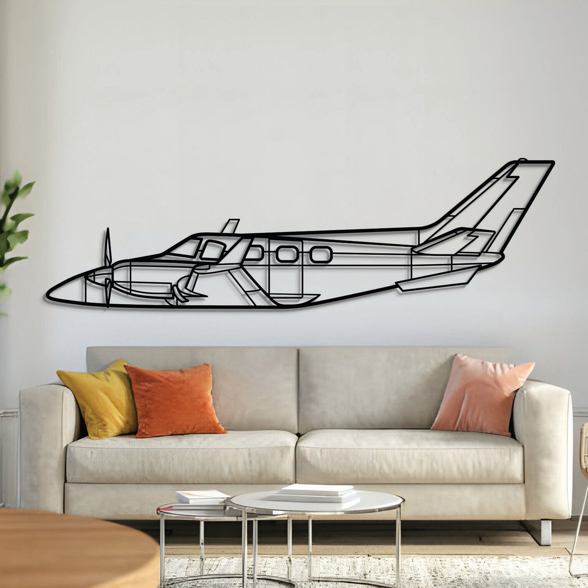 B60 Duke metal aircraft wall art in 2 mm laser‑cut steel with matte powder‑coated textured finish and elevation screws for 1 cm 3D effect