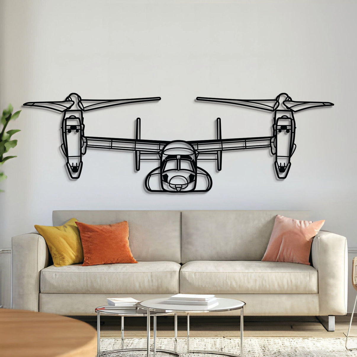 MV‑22 Osprey tilt‑rotor transport aircraft wall art, laser‑cut textured steel with matte finish