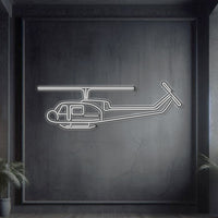 UH‑1 Iroquois Med Huey neon silhouette wall art, laser‑cut steel with glowing neon outline and dramatic 3D elevation