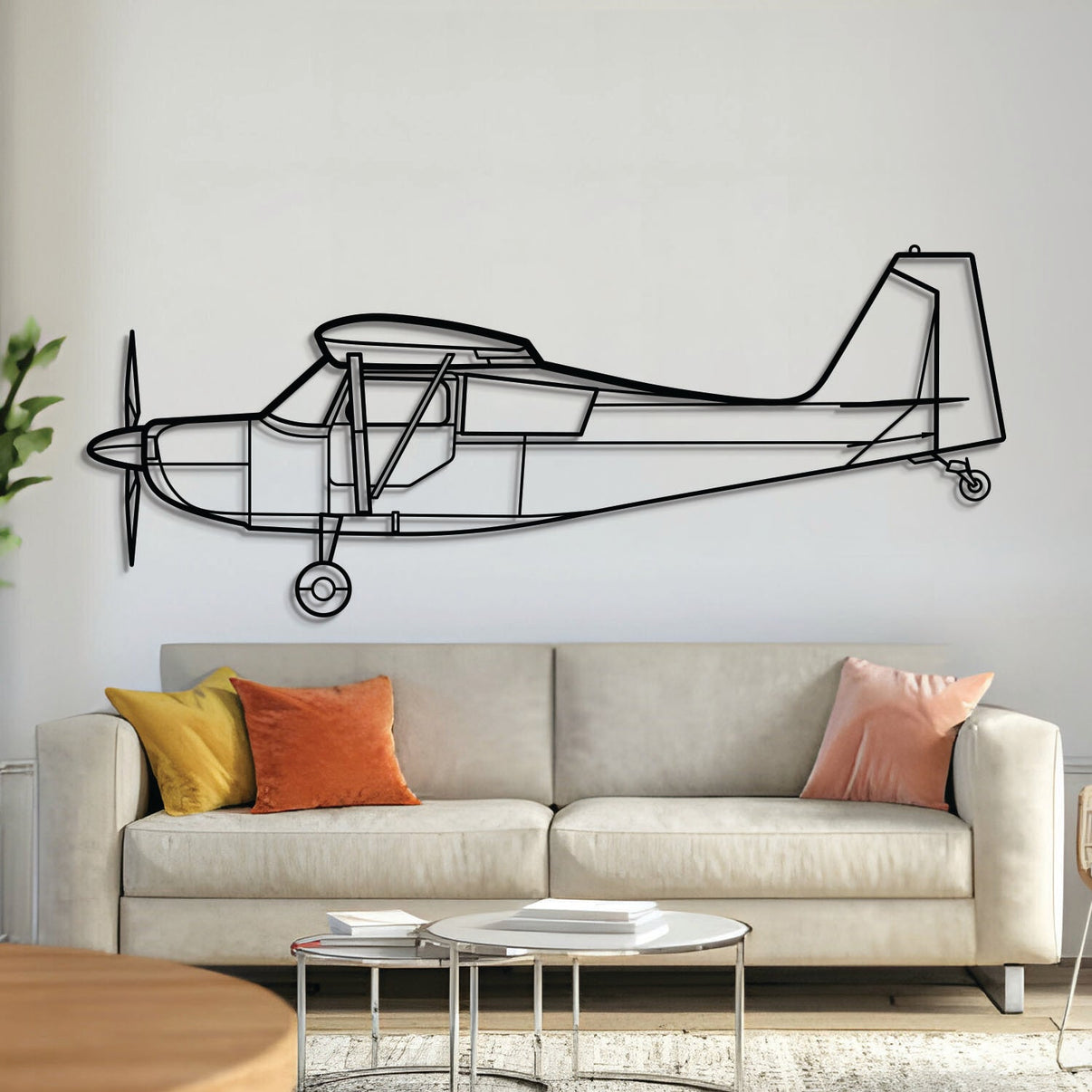 Bellanca Champion 7ECA metal aircraft wall art in 2 mm laser‑cut steel with matte textured powder‑coated finish and elevation screws for 3D effect