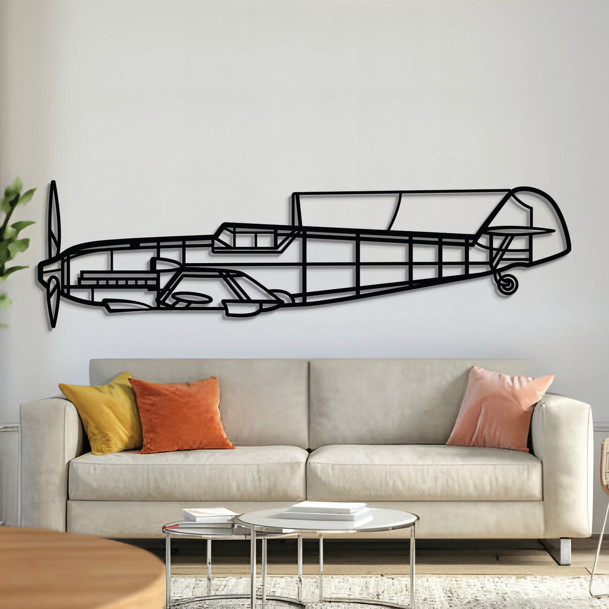 Messerschmitt Bf 109E‑3 World War II German fighter wall art, laser‑cut 2 mm steel with matte textured finish and 3D elevation