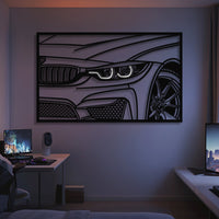 BMW F82 M4 front view metal neon frame wall art
