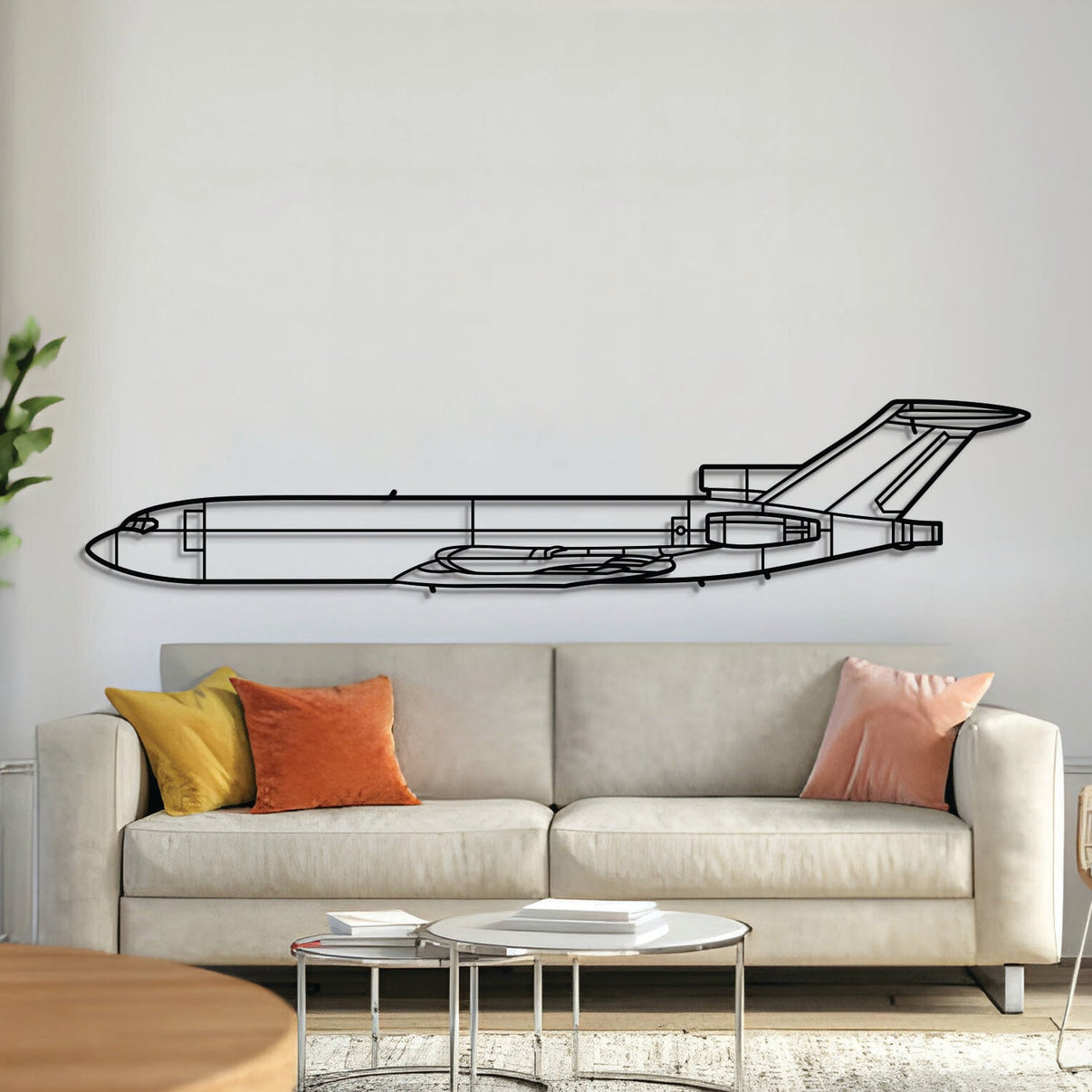 727‑200F metal aircraft wall art, laser‑cut 2 mm steel with matte powder coat and floating 3D effect