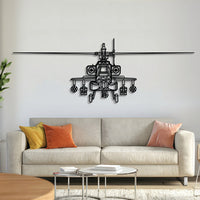AH-64D Apache front silhouette — laser-cut black metal wall art with subtle floating effect