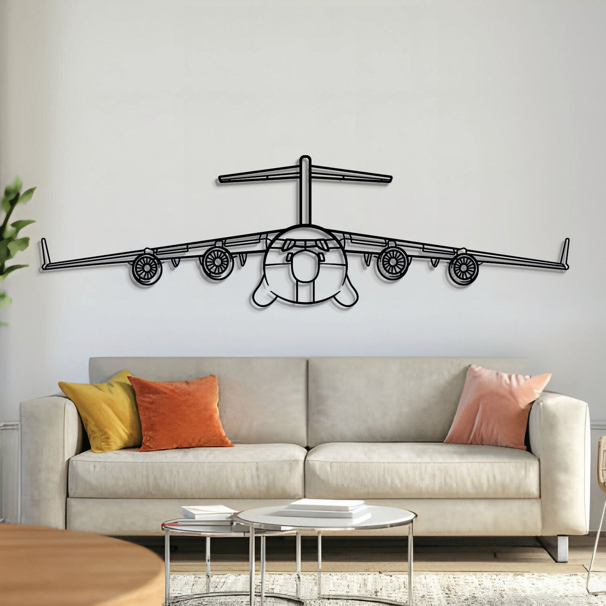 C-17 Globemaster III silhouette — laser-cut black metal wall art