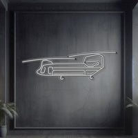 CH‑47 Chinook twin‑rotor heavy‑lift helicopter neon silhouette wall art, laser‑cut steel with bold tandem rotor profile and sculptural 3D elevation