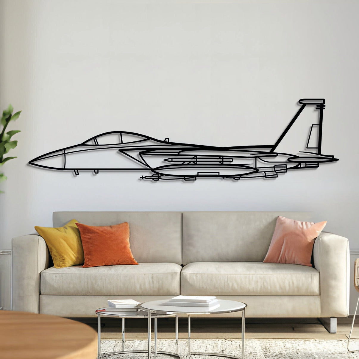 F‑15 Strike Eagle metal wall art – laser-cut steel silhouette with matte textured finish and floating 3D effect