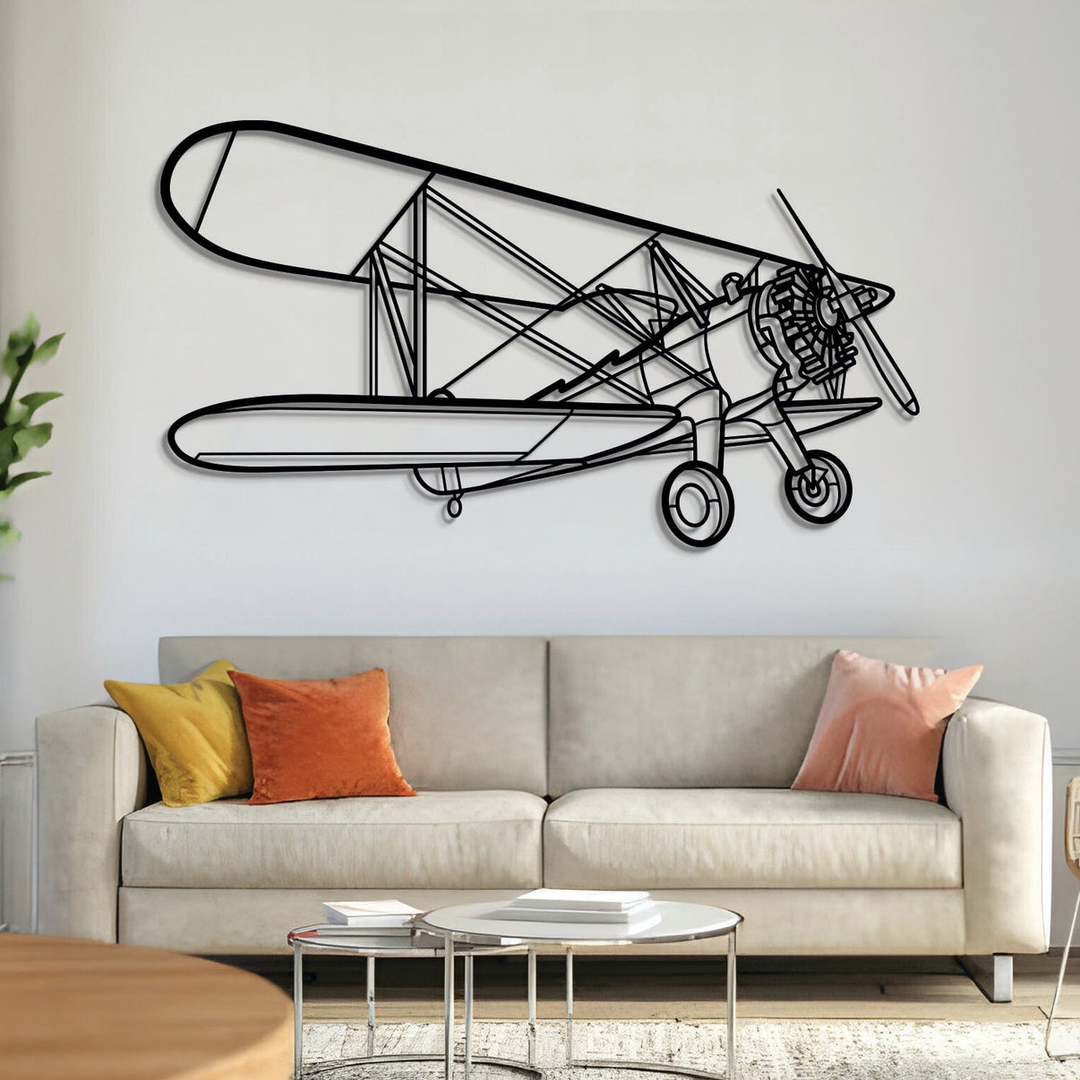 Model 75 metal airplane wall art – laser‑cut 2 mm steel with textured matte finish and floating 3D effect
