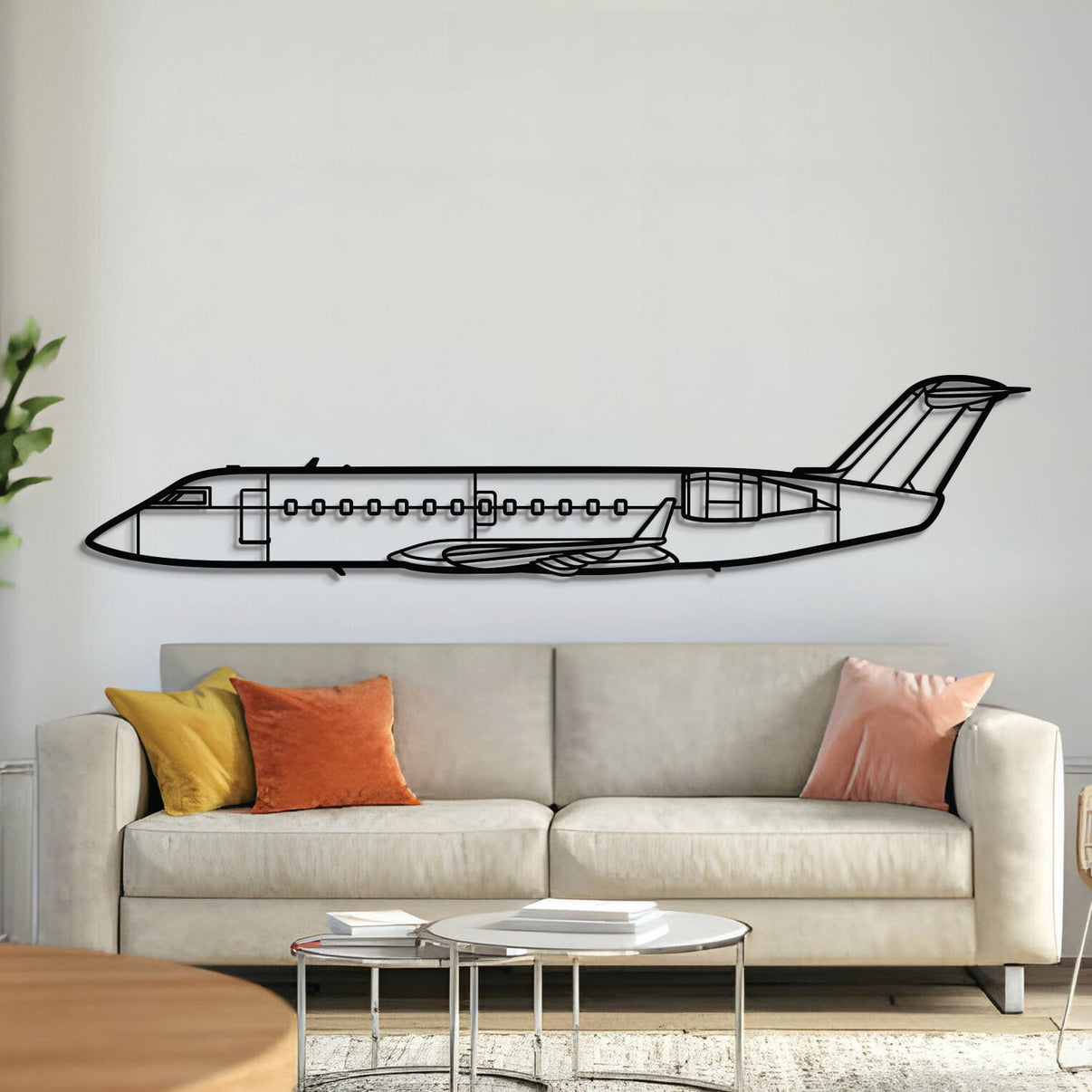 Bombardier CRJ-200 regional jet silhouette wall art – laser‑cut 2 mm steel with textured matte powder‑coat finish, ready to hang
