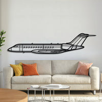 Bombardier Global 6000 ultra-long-range business jet silhouette – laser-cut 2 mm steel with textured matte powder-coat finish, ready to hang