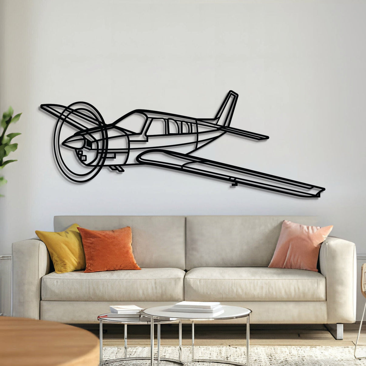 Beechcraft Twin Bonanza A‑36 angle‑view metal aircraft wall art, laser‑cut 2 mm steel with matte textured finish and 3D elevation