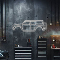 Ford Bronco Raptor neon metal wall art – laser-cut 3 mm steel silhouette with glowing neon trim and 3D elevation
