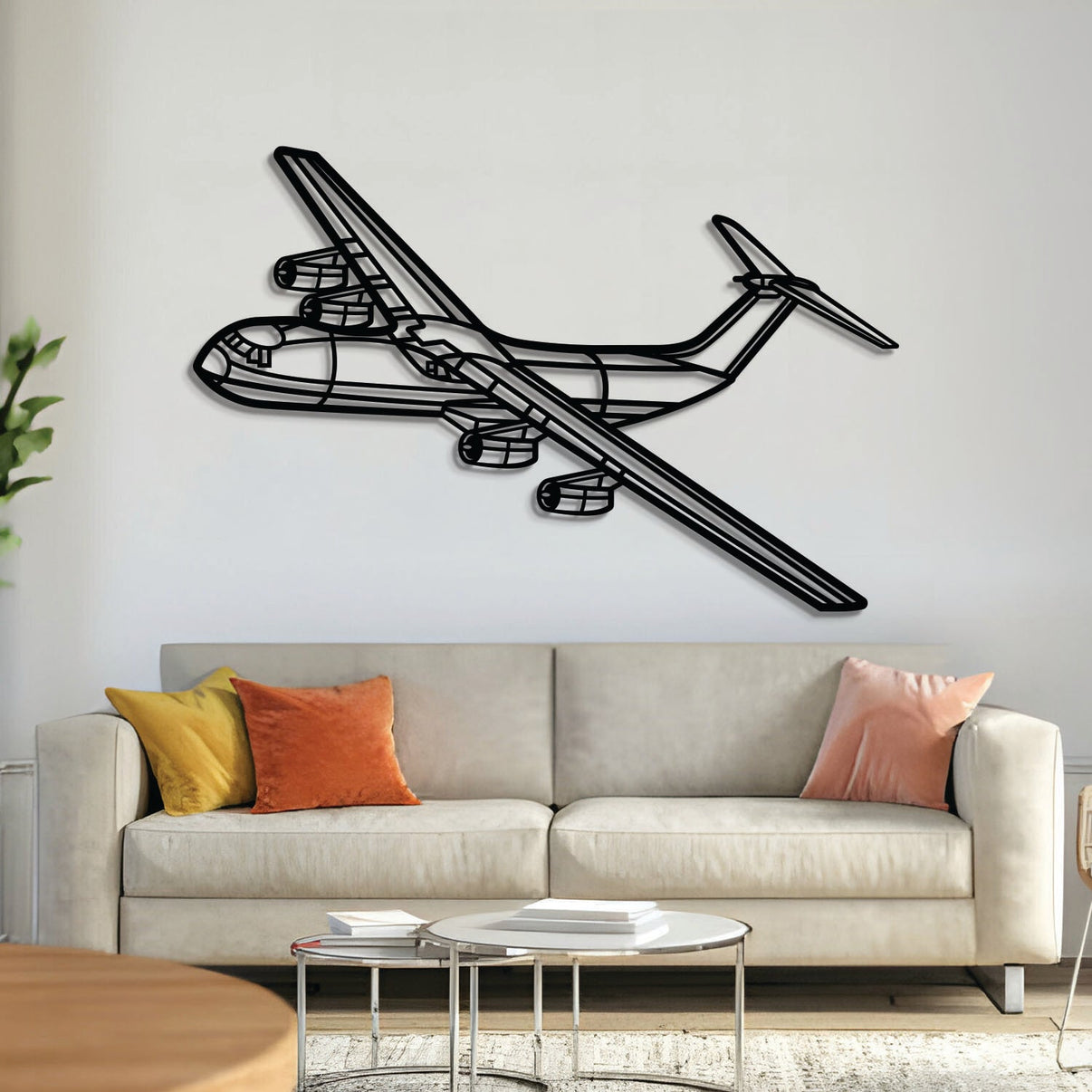 Lockheed C‑141B Starlifter angle‑view metal wall art, laser‑cut 2 mm steel with matte textured finish and 3D elevation