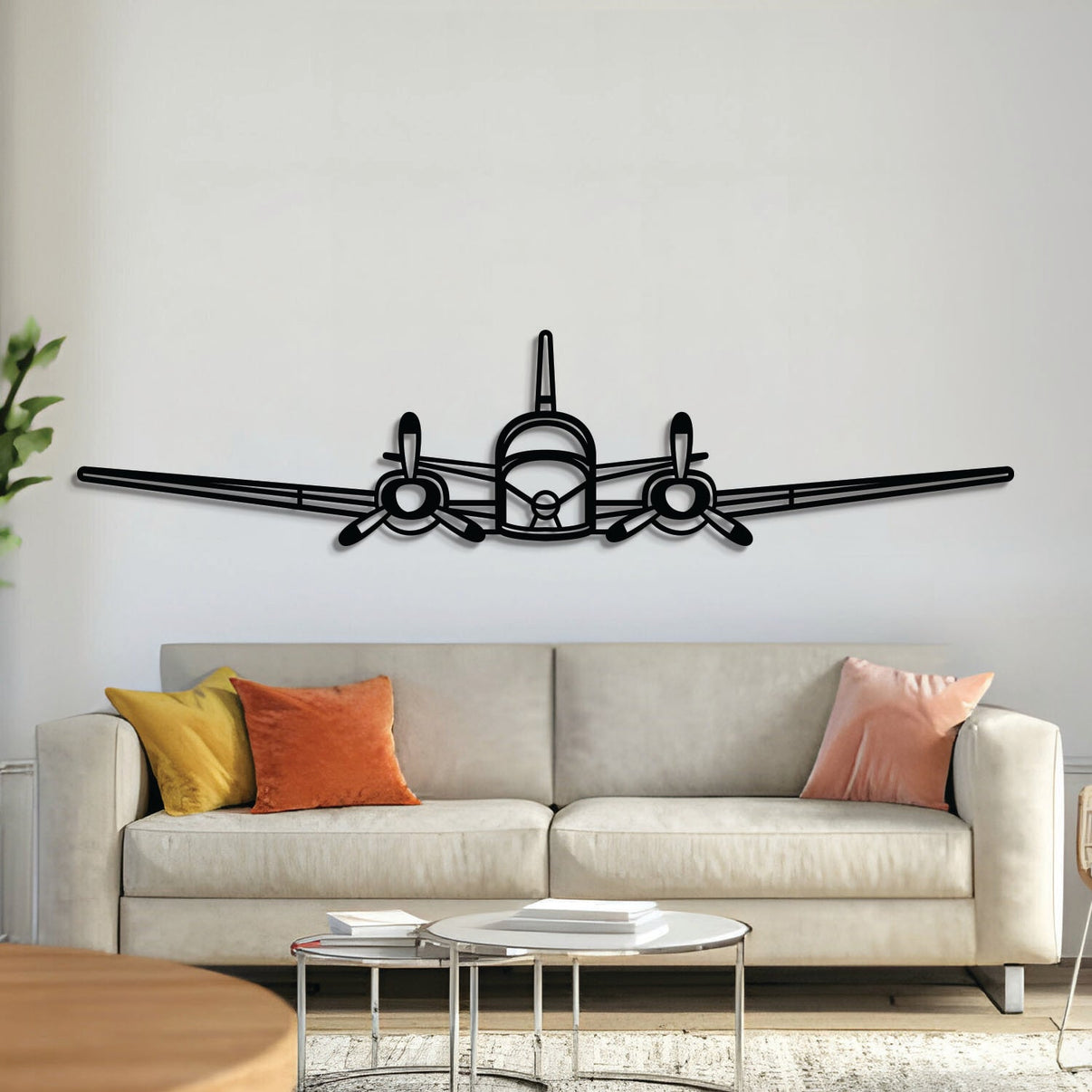 C50 Twin Bonanza Excalibur front-view metal wall art, laser-cut 2 mm steel with matte textured finish and 3D elevation