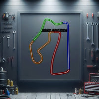 Road America metal neon race track wall art – laser‑cut steel décor for motorsport and F1 fans