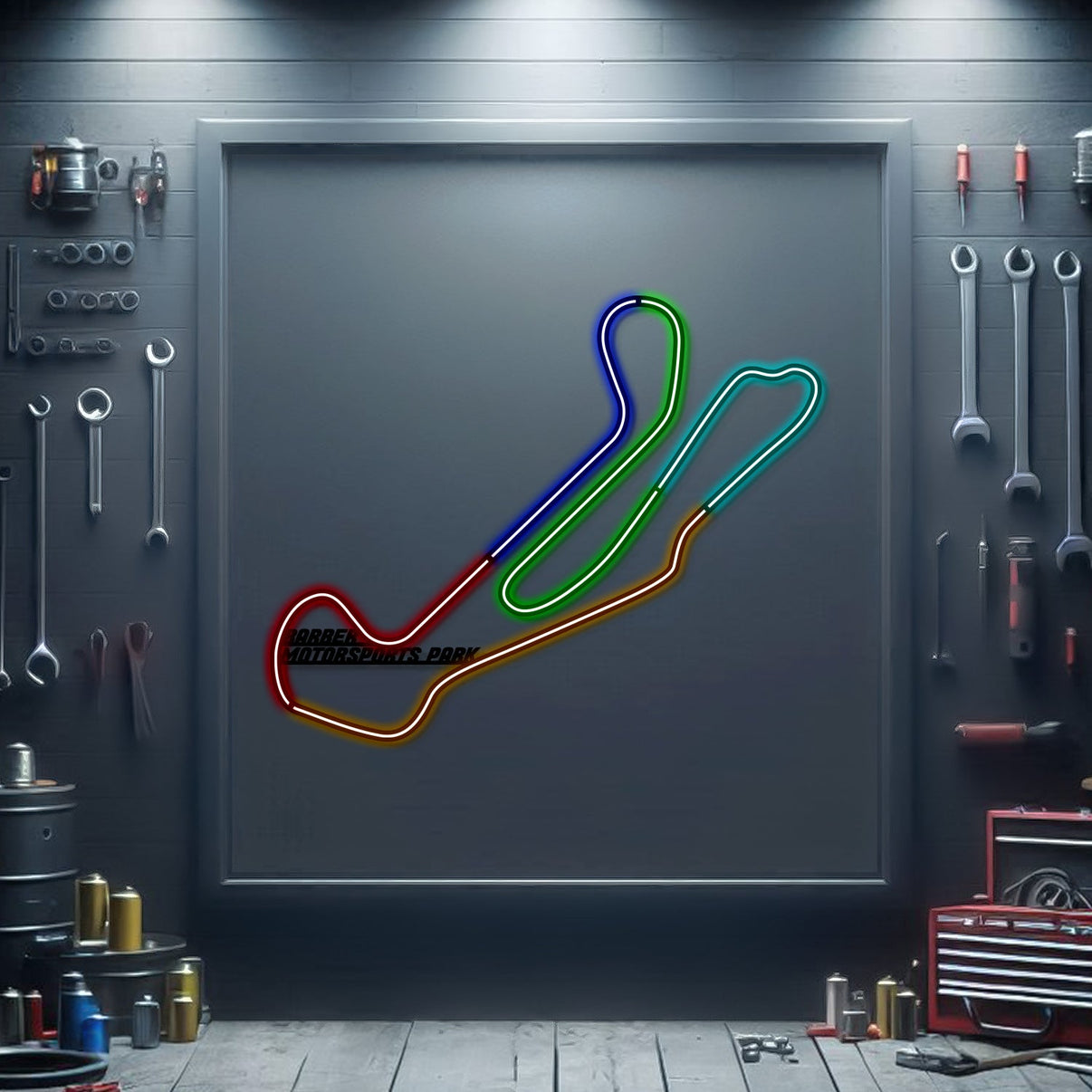 Barber Motorsports Park neon track wall art – laser‑cut steel décor for fans of the famous Alabama road course