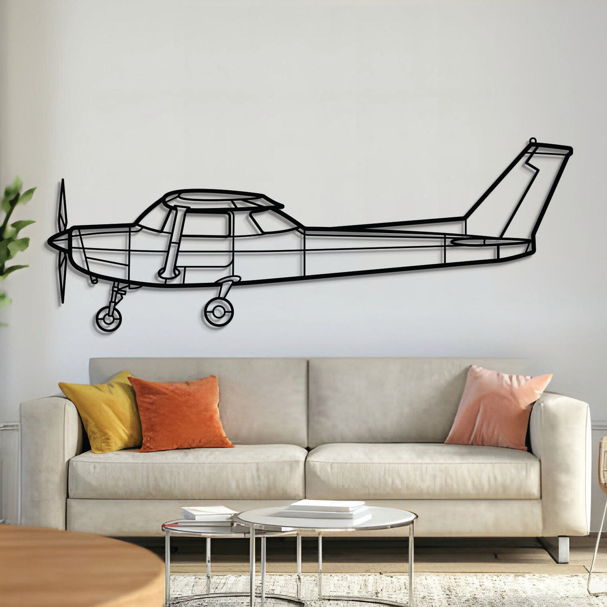 Cessna 152 two-seat trainer aircraft wall art, laser‑cut 2 mm textured steel with matte finish