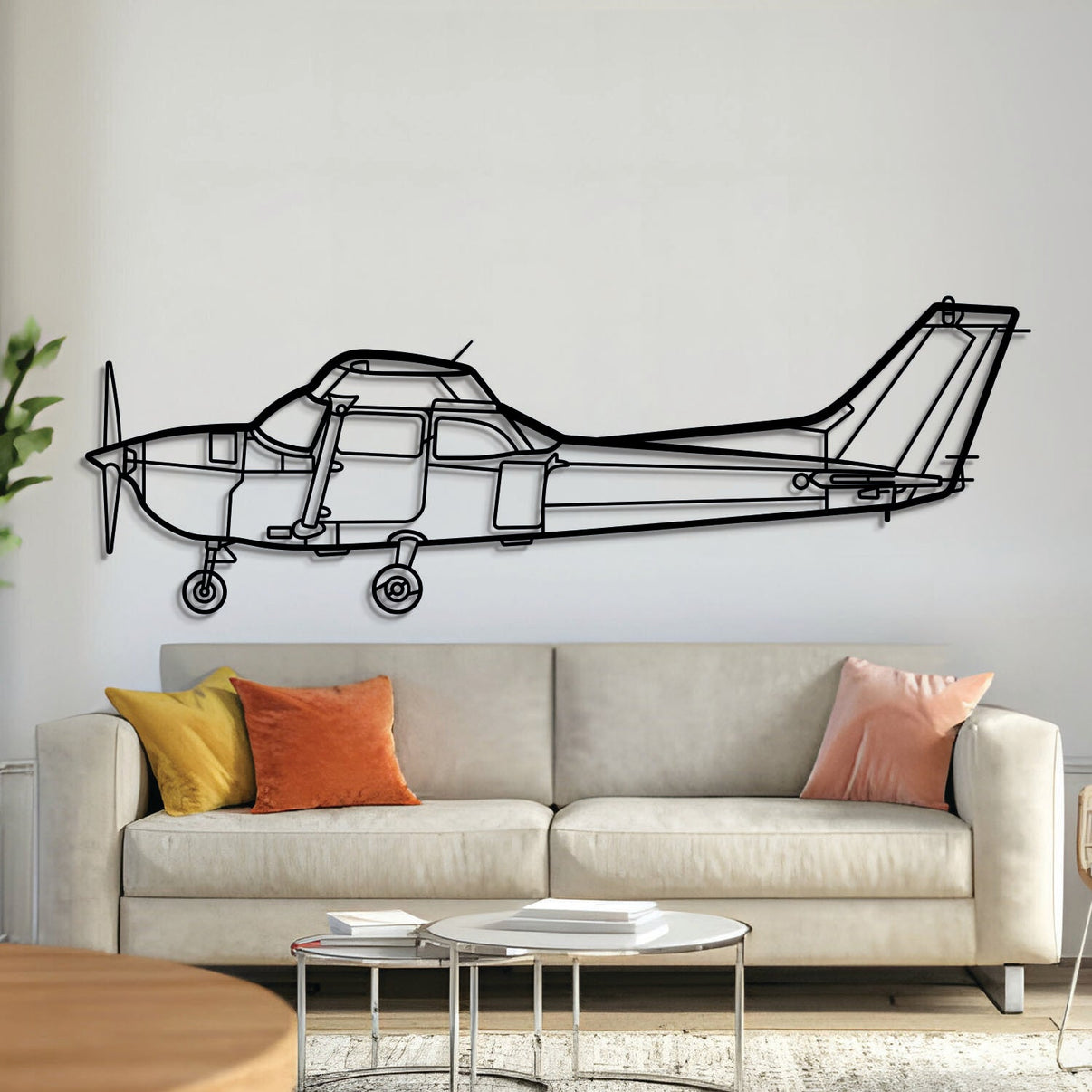 Cessna Skyhawk 172 high-wing aircraft metal wall art – laser-cut matte black steel silhouette