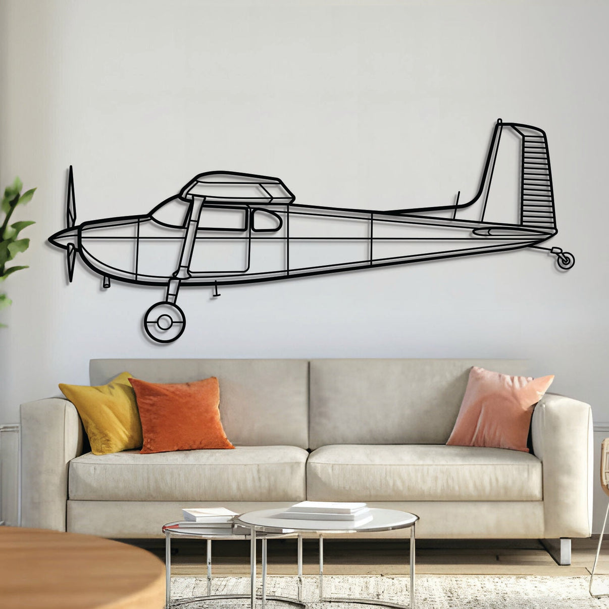 Cessna 180F Skywagon bush plane wall art, laser-cut textured steel with matte finish
