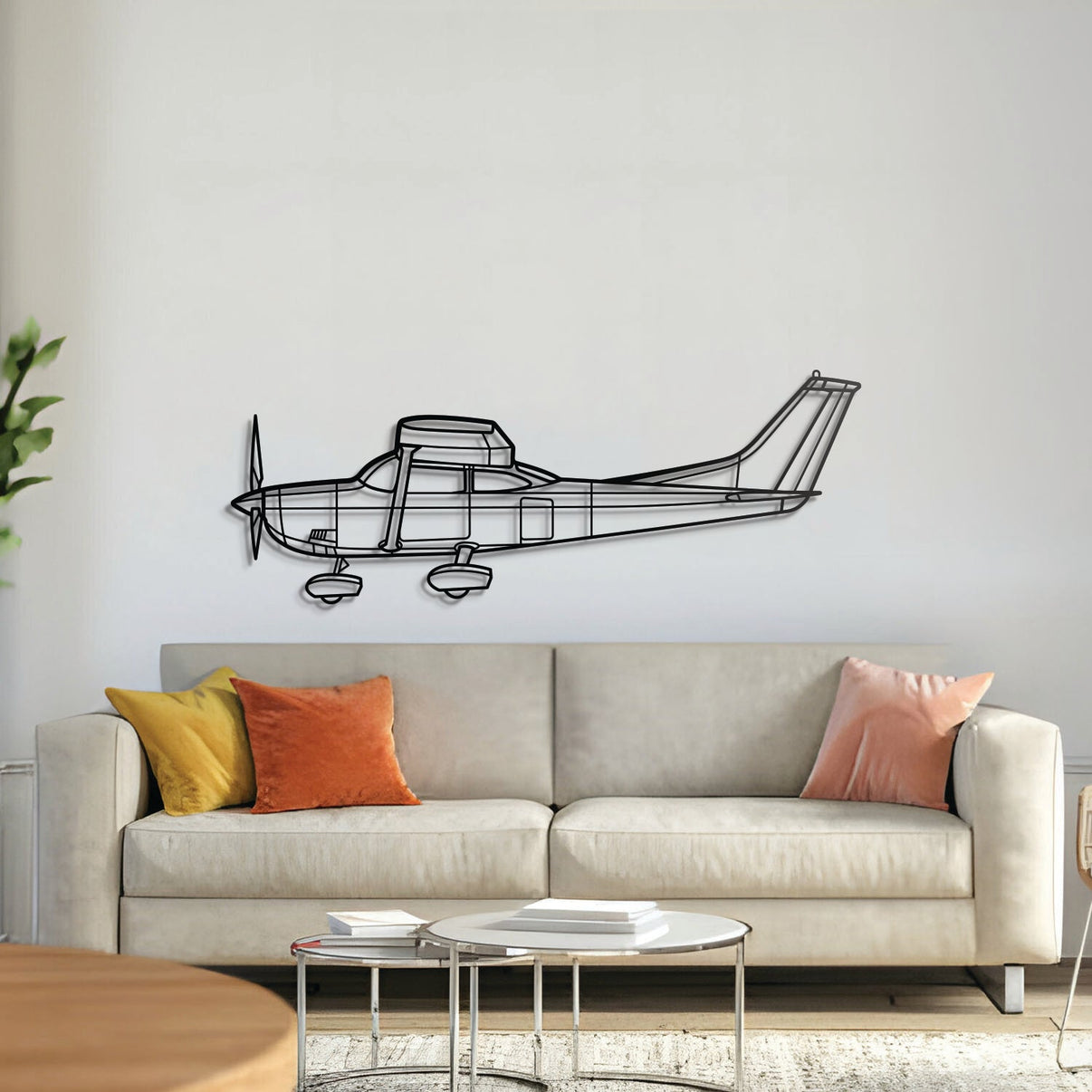 Cessna 182P Skylane silhouette — laser-cut black metal wall art with subtle 3D floating effect