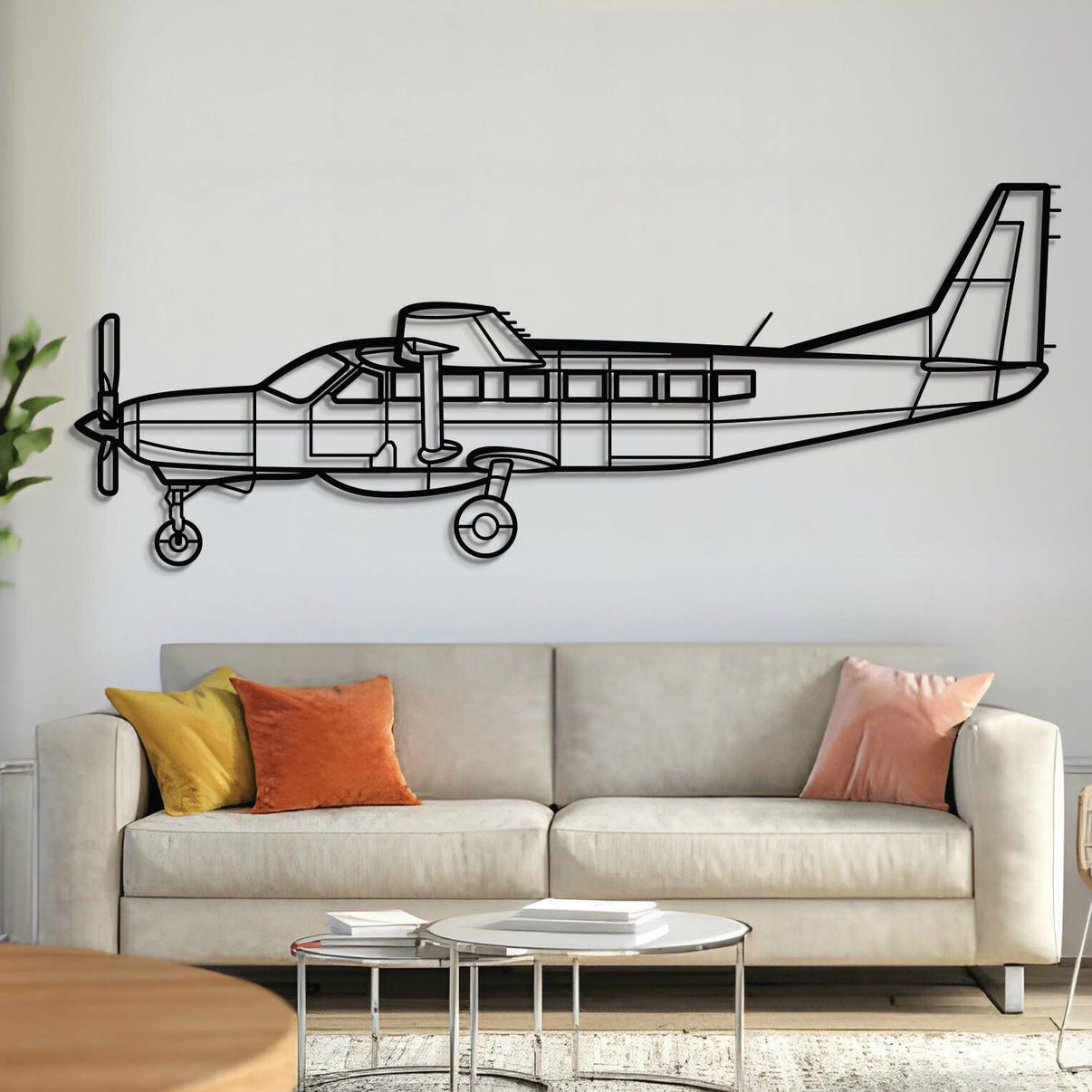 Cessna 208B Grand Caravan EX turboprop aircraft metal wall art – laser-cut matte black steel silhouette with floating 3D effect