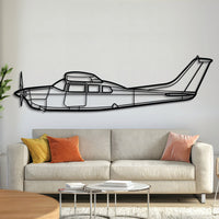 Cessna 210 Centurion high‑wing single‑engine aircraft metal wall art – laser‑cut matte black steel silhouette