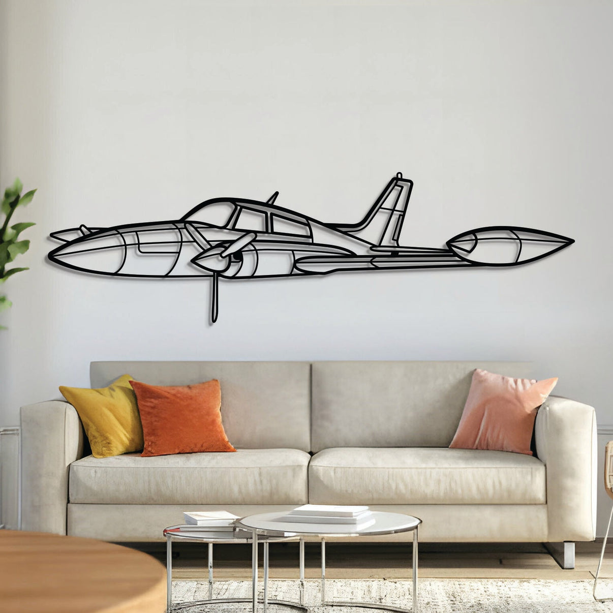 Cessna 310R twin‑engine low‑wing aircraft silhouette – laser‑cut 2 mm steel, textured matte powder‑coat finish, ready to hang