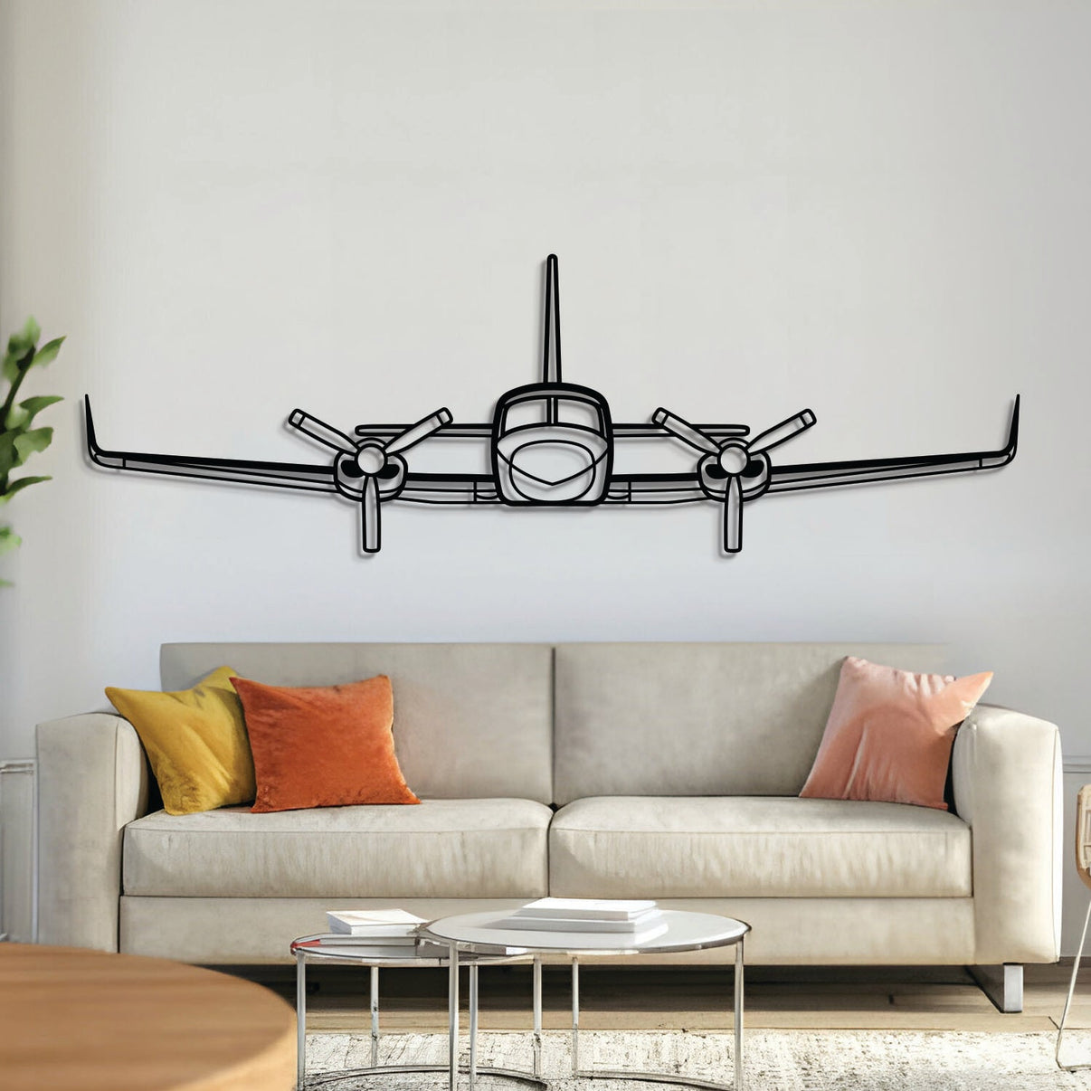 Cessna 421C Golden Eagle twin-engine light transport wall art, laser-cut textured steel with matte finish