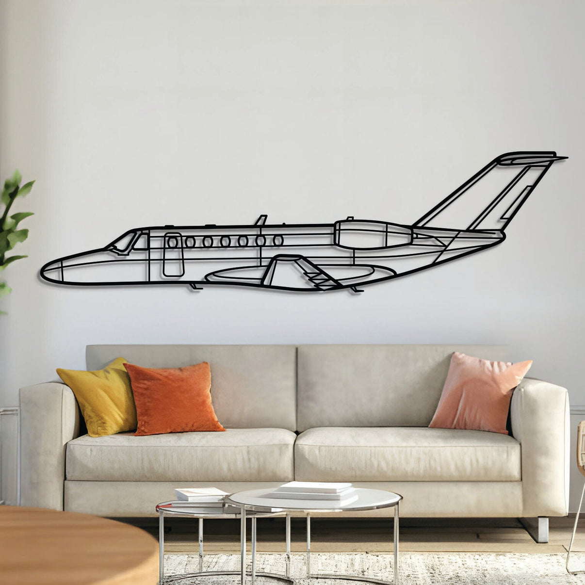 Cessna Citation 525B CJ3 business jet metal wall art – laser-cut matte black steel silhouette with floating 3D effect
