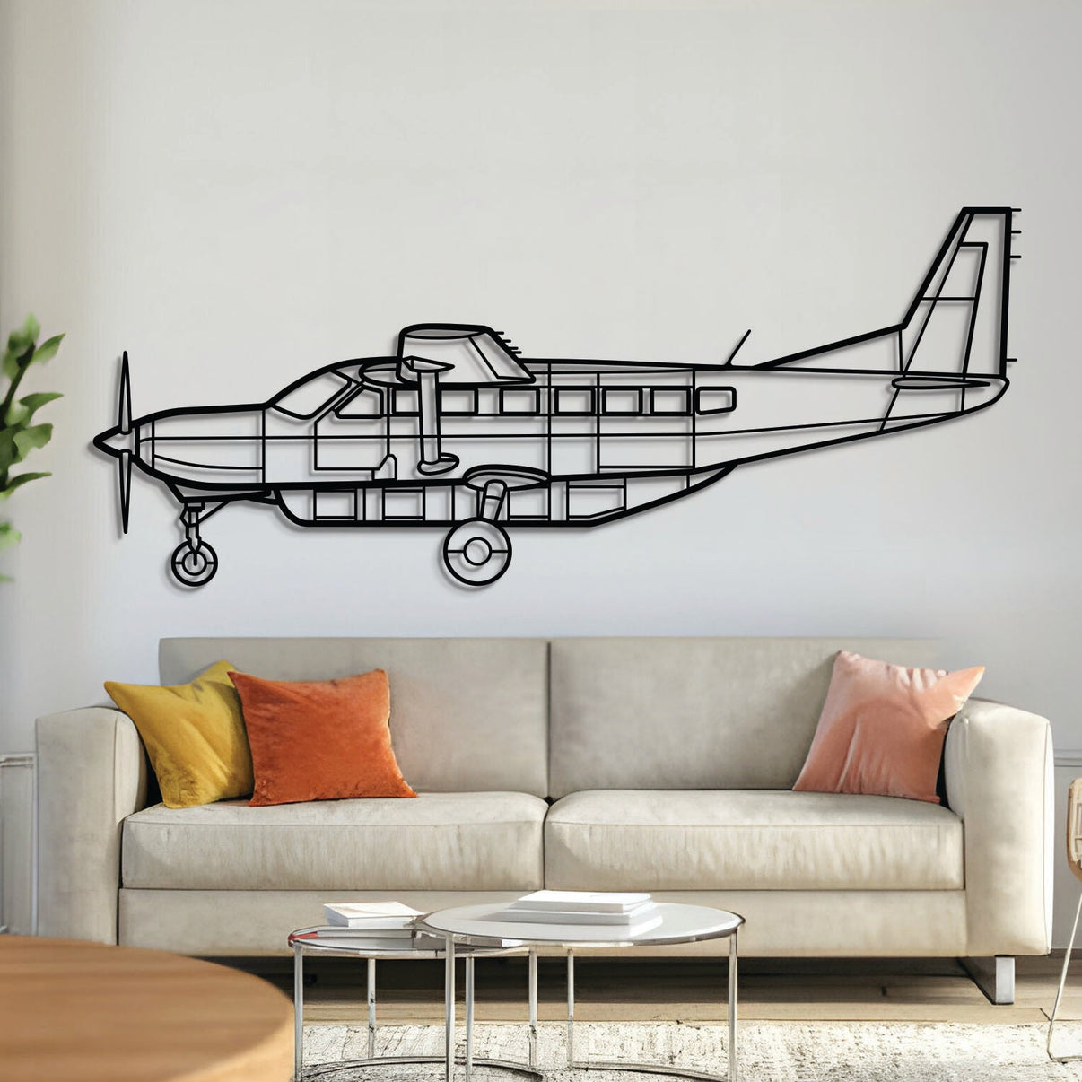 Cessna C208B Grand Caravan utility turboprop wall art, laser-cut textured steel with matte finish
