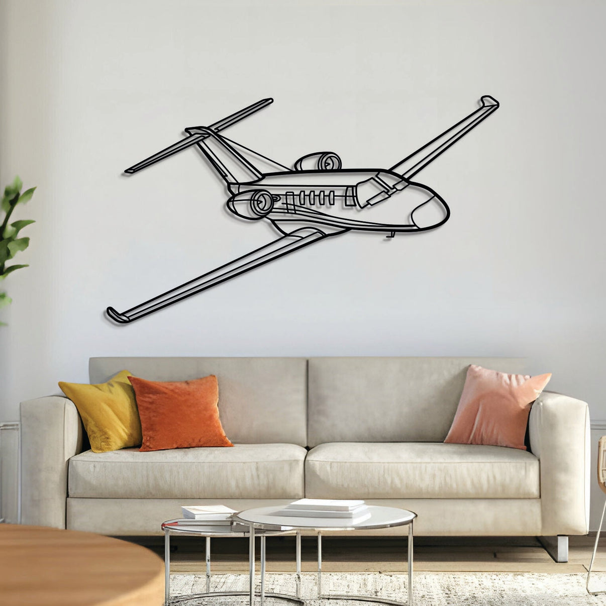 Cessna Citation M2 angled silhouette — laser-cut matte black metal wall art with 3D floating effect